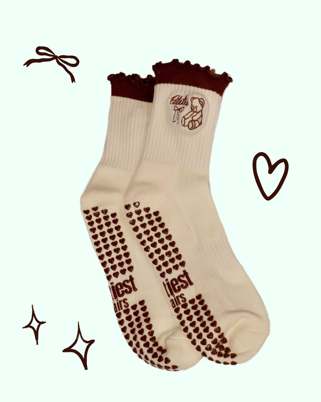 Brown Ruffled Teddy Bear Grip Sock